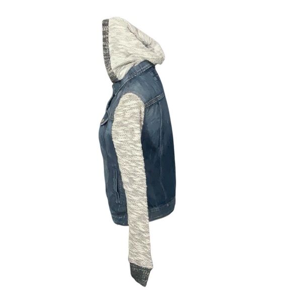 Express Jeans Sweater Denim Jacket Hooded Button Front Size Small - Picture 5 of 8
